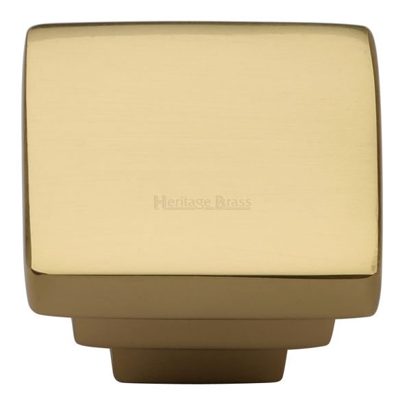 C3672 32-PB • 32 x 17 x 25mm • Polished Brass • Heritage Brass Square Stepped Cabinet Knob